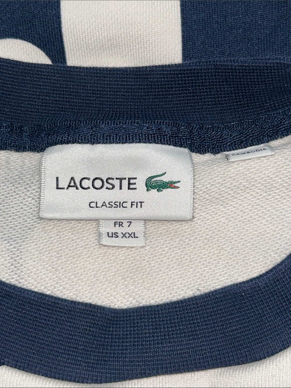 Lacoste Graphic Sweatshirt Navy White Logo Print Crewneck Men’s Size XXL - Picture 7 of 8